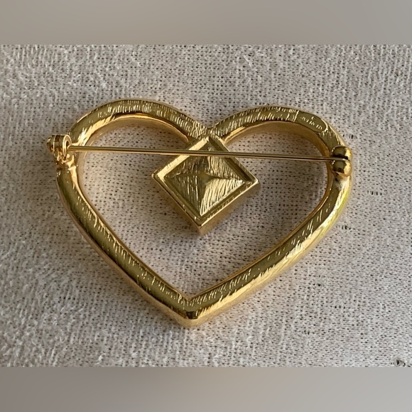 Givenchy Gold Heart Brooch with Crystal Accent - Picture 4 of 6